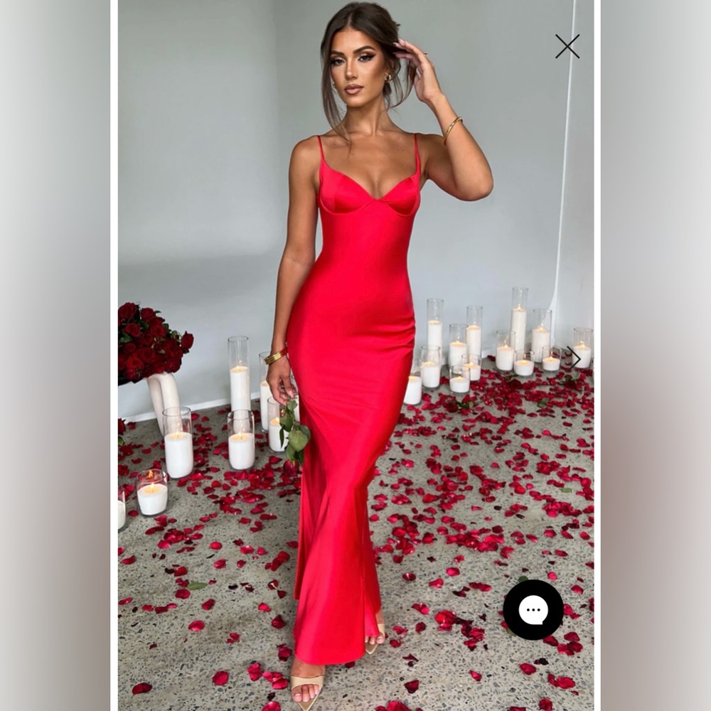 ATHENA RED STRAPY EVENING GOWN - RED - EUC S - BABYBOO